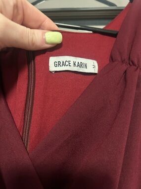 Grace Karin Wine-Red V-Neck Dress